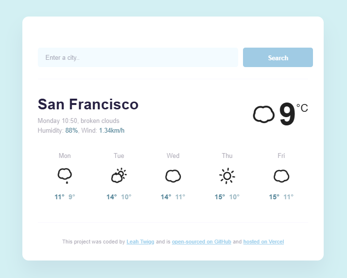 React Weather App Preview